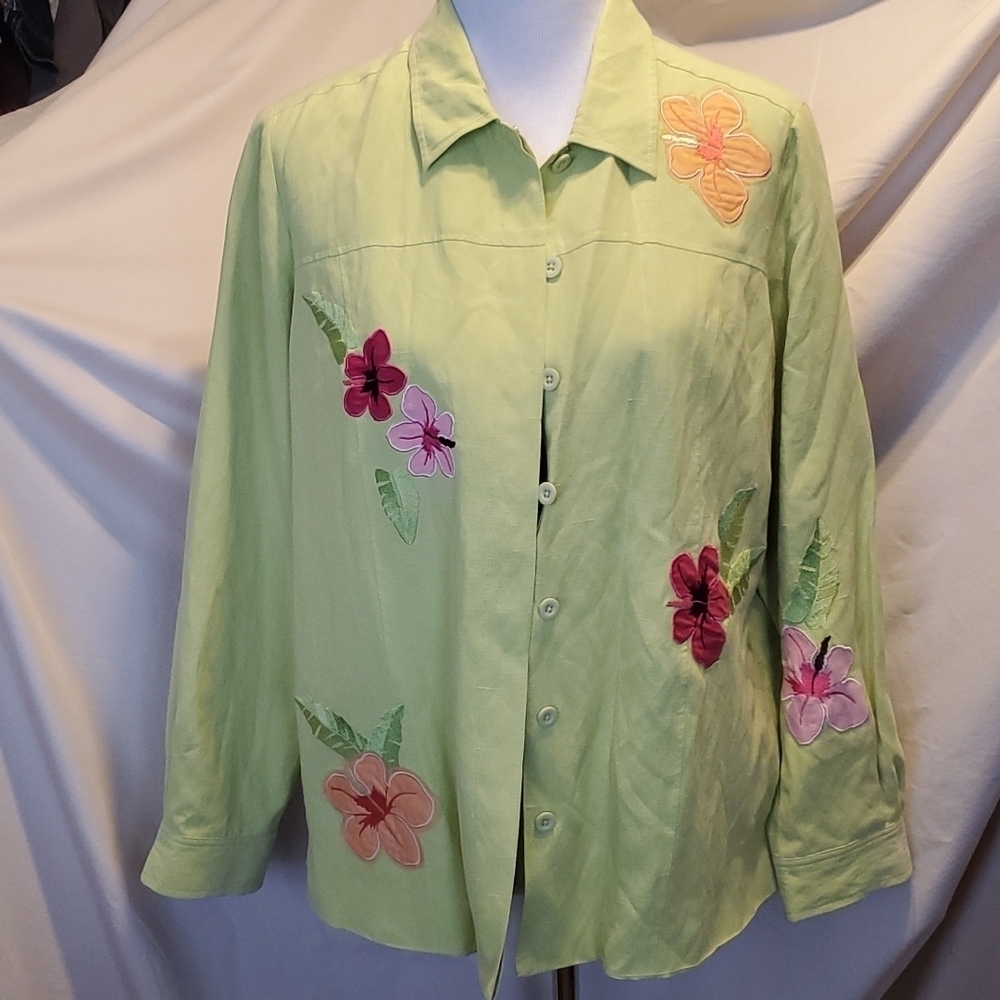 Laura Ashley Floral Embellished Blouse SZ LG